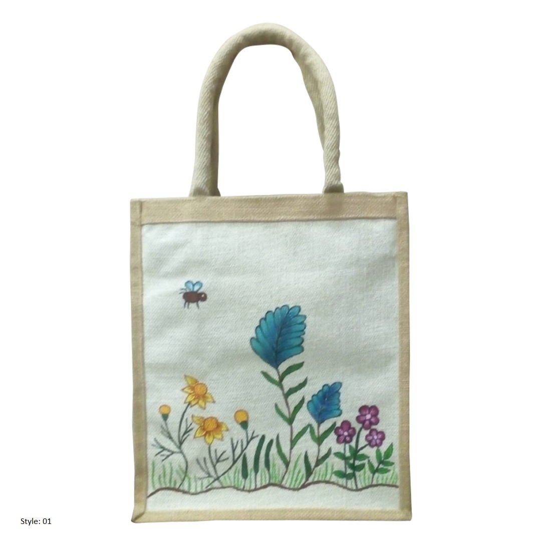 Jute Tote Bags, Women Hand bag Eco Friendly Jute Bags, Fancy Bags, Lunch  Box Bags Boho Bag - (Beige::White::Green)